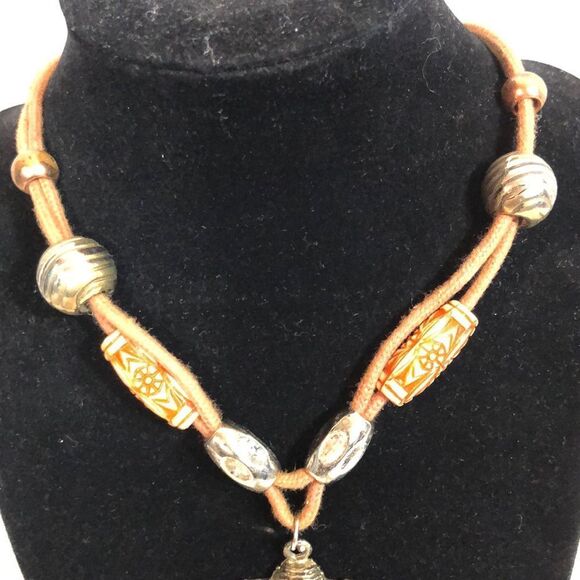 Handmade Cross Pendant on Beaded Fabric Cord OOAK - Picture 3 of 10